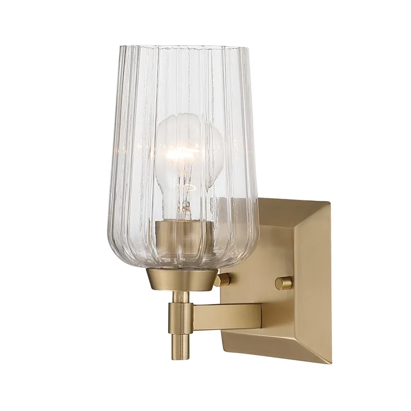 Brilia 1-light Wall Sconce Vanity in Brushed Champagne Brass with Fluted Glass — Golden Lighting LED Wall Lights  