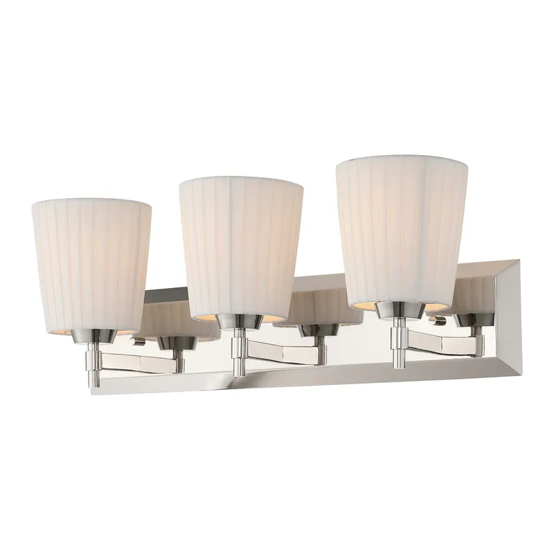 Brilia 3-light Vanity in Polished Nickel with Pleated Shade — Golden Lighting LED Wall Lights 60.0W 