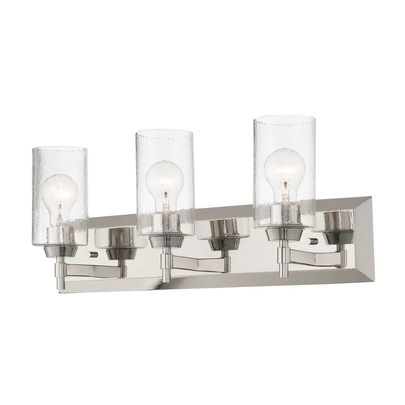Brilia 3-light Vanity in Polished Nickel with Hammered Water Glass — Golden Lighting LED Wall Lights 60.0W 