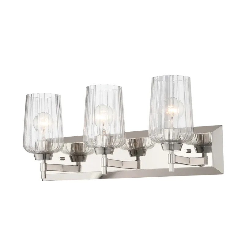 Brilia 3-light Vanity in Polished Nickel with Fluted Glass — Golden Lighting LED Wall Lights 60.0W 