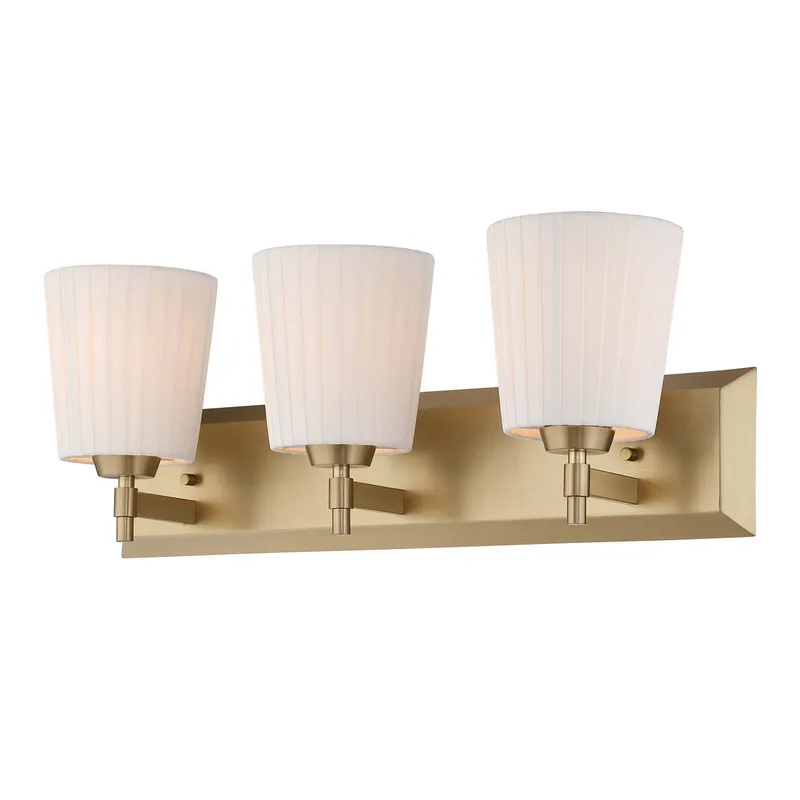 Brilia 3-light Vanity in Brushed Champagne Brass with Pleated Shade — Golden Lighting LED Wall Lights  