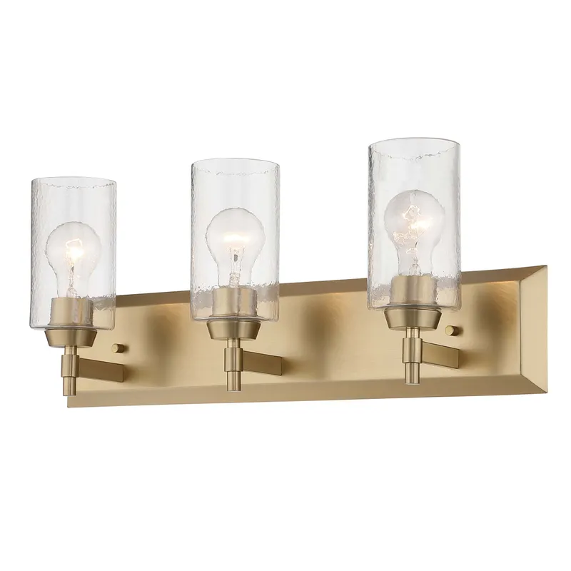 Brilia 3-light Vanity in Brushed Champagne Brass with Hammered Water Glass — Golden Lighting LED Wall Lights  