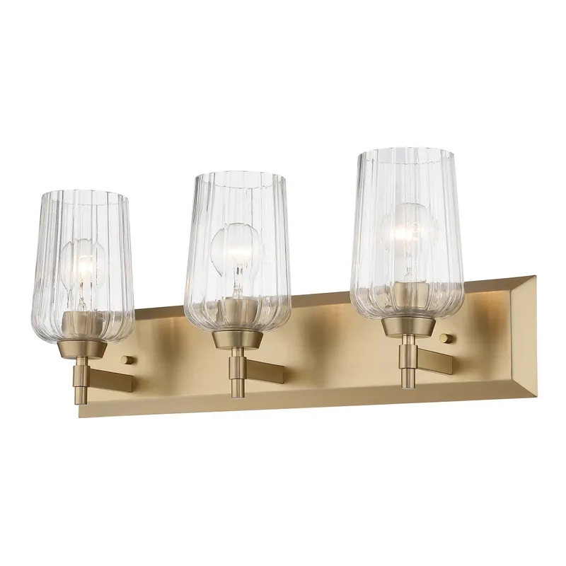 Brilia 3-light Vanity in Brushed Champagne Brass with Fluted Glass — Golden Lighting LED Wall Lights  