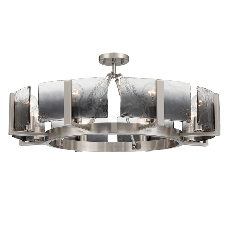 Aenon 8-Light Semi-Flush Mount in Pewter with Smokey Water Glass — Golden Lighting LED Pendant Lights  