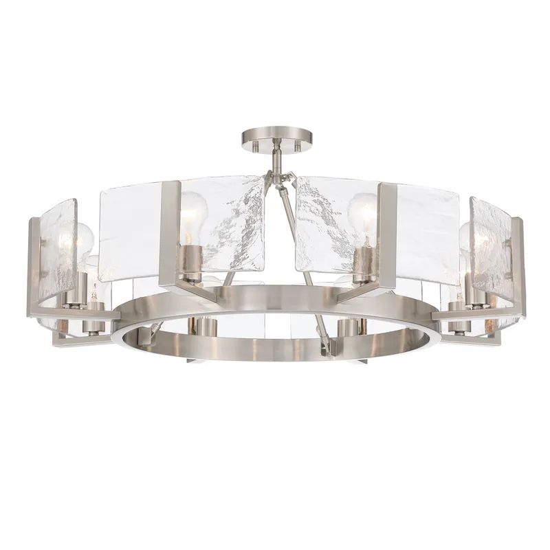 Aenon 8-Light Semi-Flush Mount in Pewter with Hammered Water Glass — Golden Lighting LED Pendant Lights  