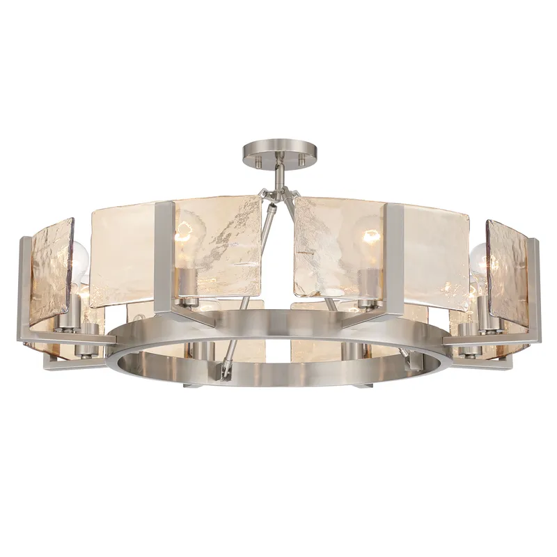 Aenon 8-Light Semi-Flush Mount in Pewter with Amber Water Glass — Golden Lighting LED Pendant Lights  