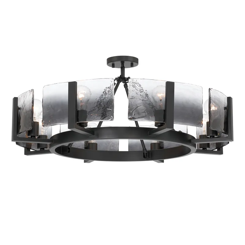 Aenon 8-Light Semi-Flush Mount in Matte Black with Smokey Water Glass — Golden Lighting LED Pendant Lights  