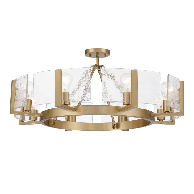 Aenon 8-Light Semi-Flush Mount in Brushed Champagne Brass with Hammered Water Glass — Golden Lighting LED Pendant Lights  