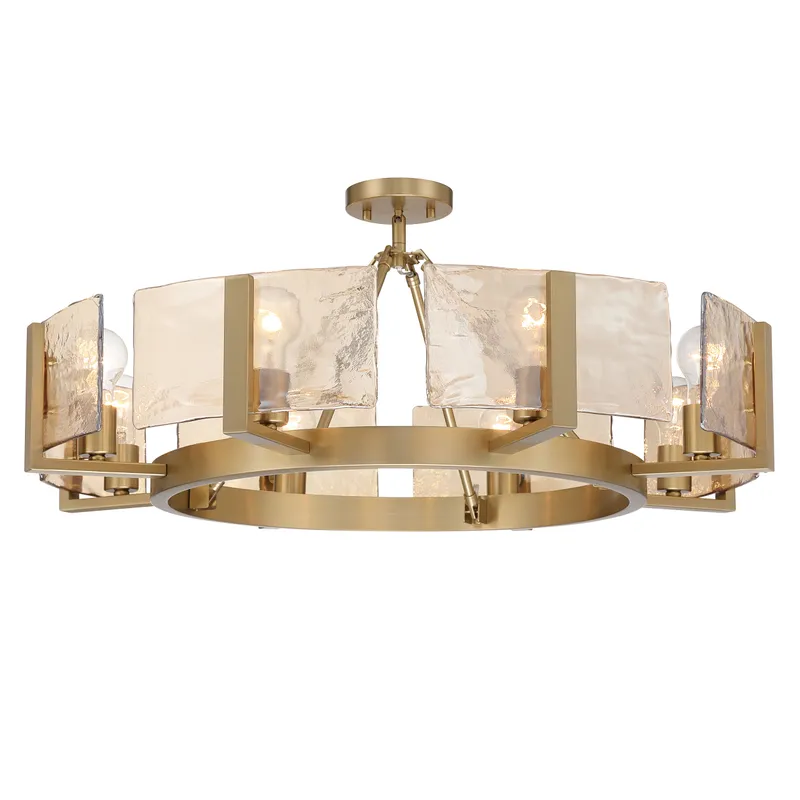 Aenon 8-Light Semi-Flush Mount in Brushed Champagne Brass with Amber Water Glass — Golden Lighting LED Pendant Lights  