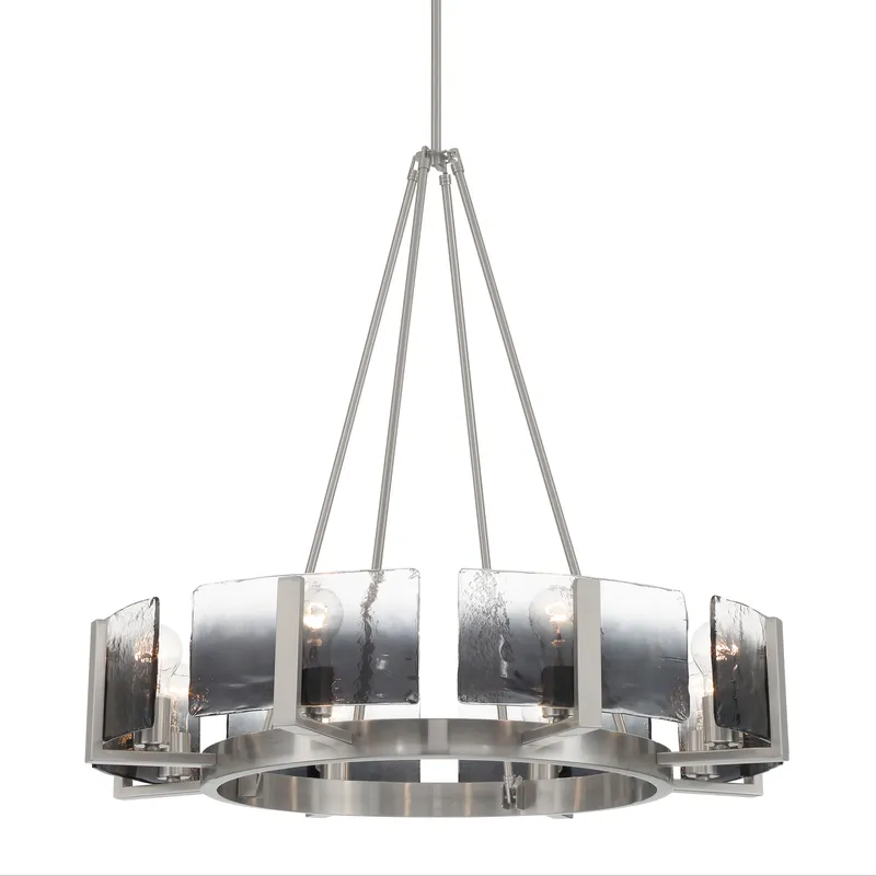 Aenon 8-Light Chandelier in Pewter with Smokey Water Glass — Golden Lighting LED Pendant Lights  