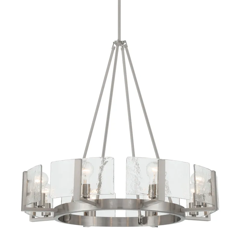 Aenon 8-Light Chandelier in Pewter with Hammered Water Glass — Golden Lighting LED Pendant Lights  
