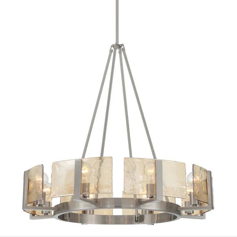 Aenon 8-Light Chandelier in Pewter with Amber Water Glass — Golden Lighting LED Pendant Lights  