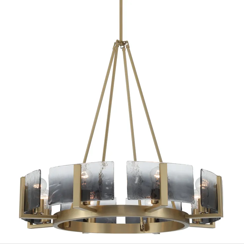 Aenon 8-Light Chandelier in Brushed Champagne Brass with Smokey Water Glass — Golden Lighting LED Pendant Lights  