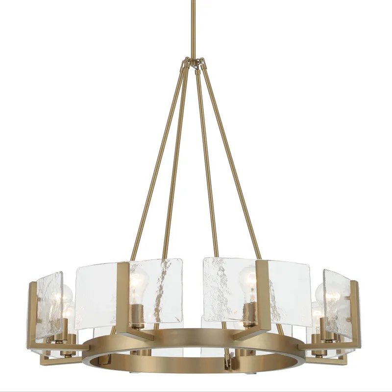 Aenon 8-Light Chandelier in Brushed Champagne Brass with Hammered Water Glass — Golden Lighting LED Pendant Lights  