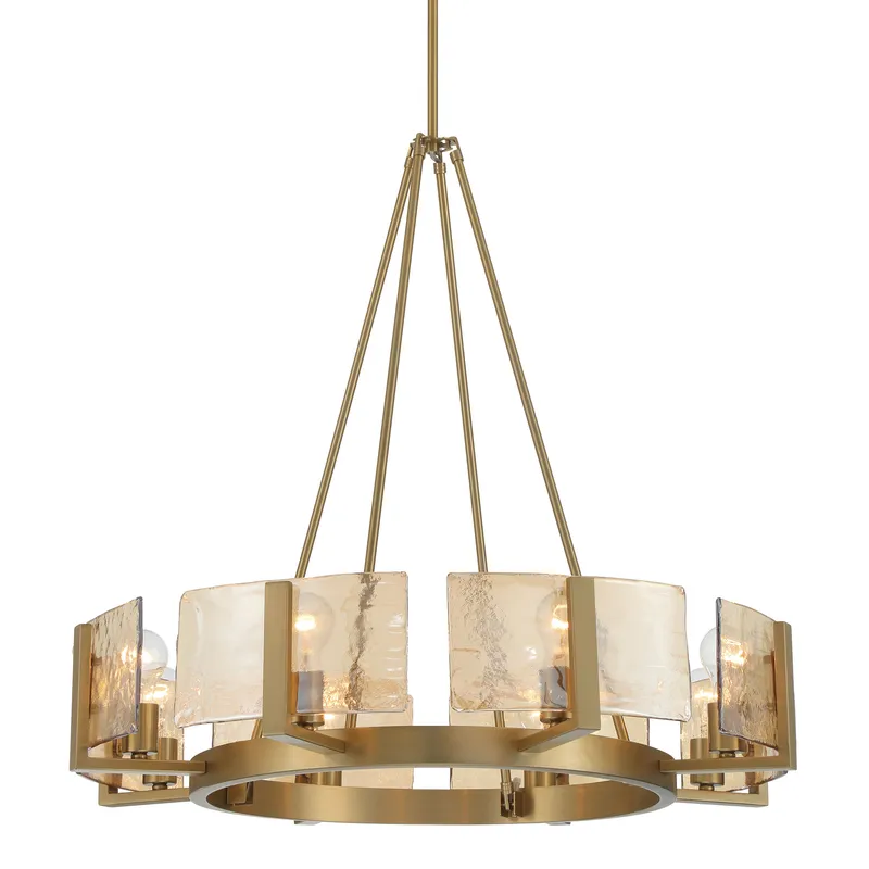 Aenon 8-Light Chandelier in Brushed Champagne Brass with Amber Water Glass — Golden Lighting LED Pendant Lights  