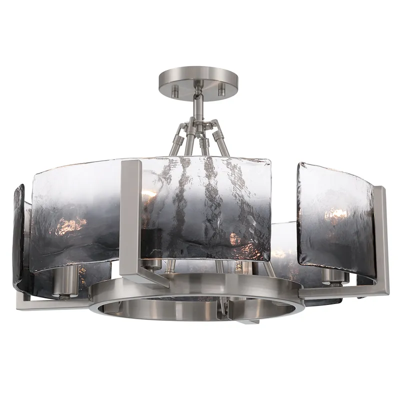 Aenon 4-light Semi-Flush Mount in Pewter with Smokey Water Glass — Golden Lighting LED Pendant Lights  