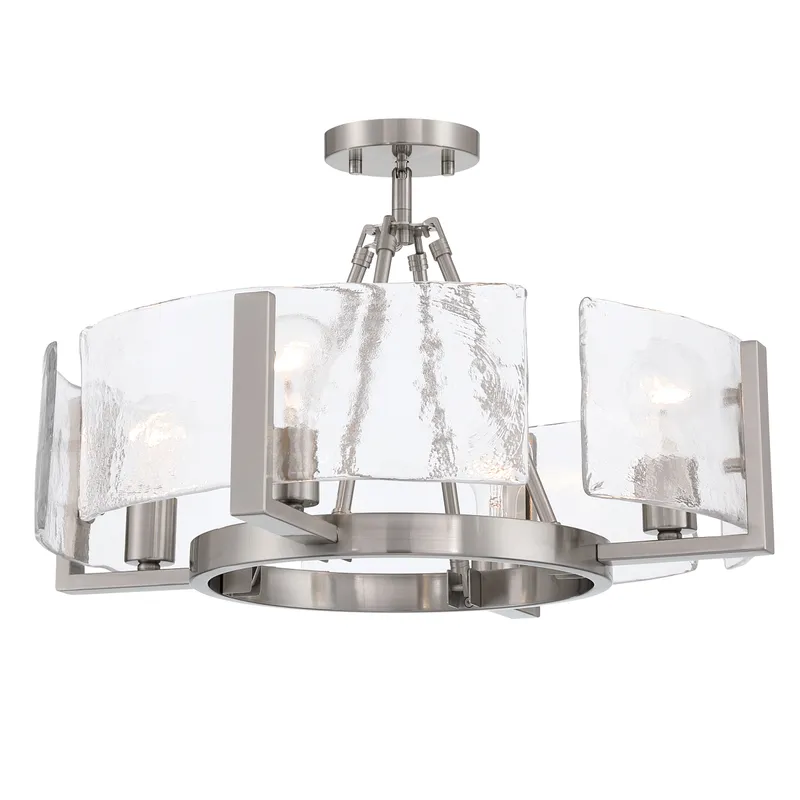 Aenon 4-light Semi-Flush Mount in Pewter with Hammered Water Glass — Golden Lighting LED Pendant Lights  