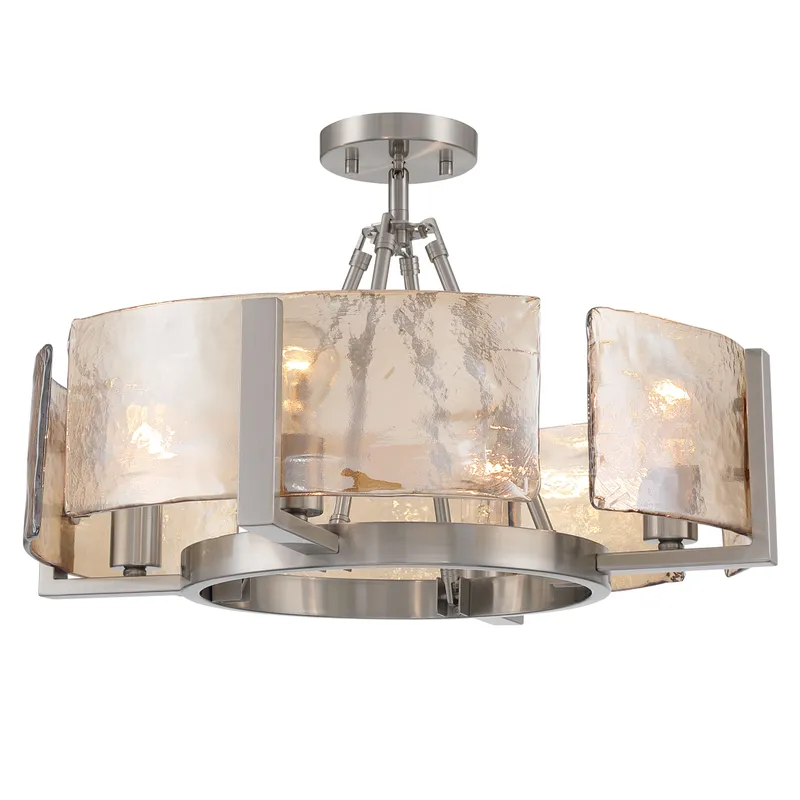 Aenon 4-light Semi-Flush Mount in Pewter with Amber Water Glass — Golden Lighting LED Pendant Lights  