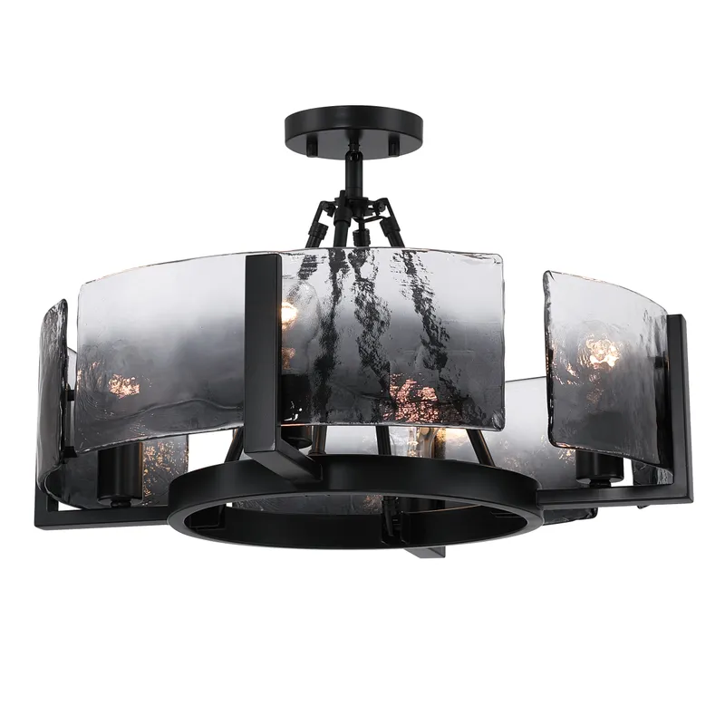 Aenon 4-light Semi-Flush Mount in Matte Black with Smokey Water Glass — Golden Lighting LED Pendant Lights  