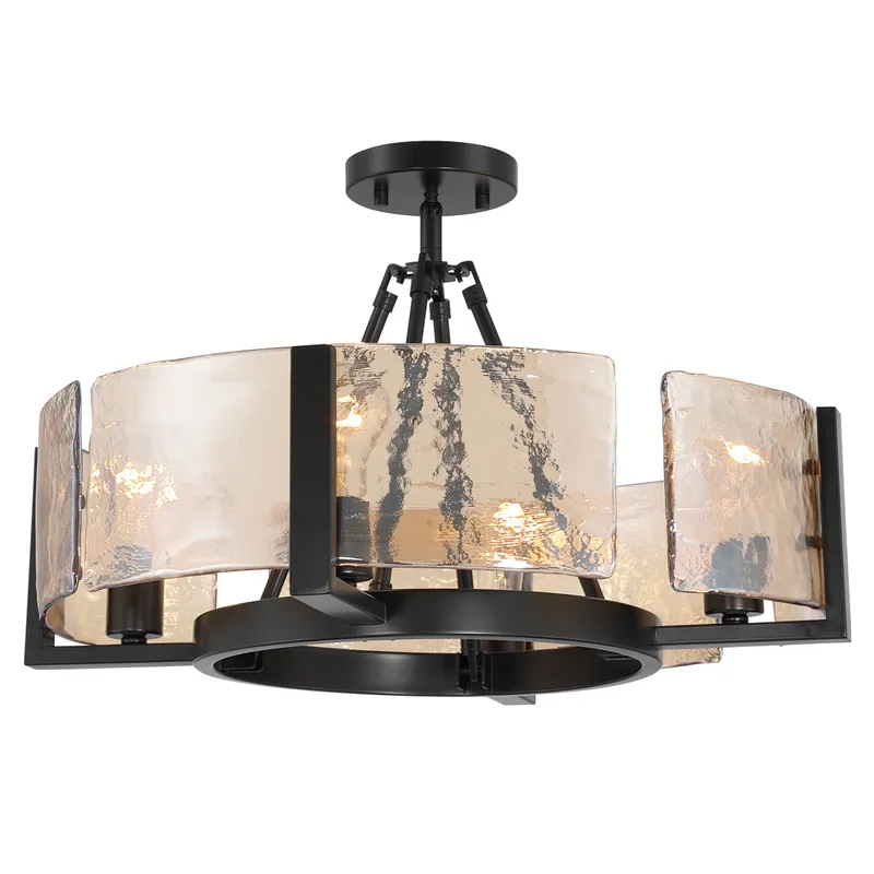 Aenon 4-light Semi-Flush Mount in Matte Black with Amber Water Glass — Golden Lighting LED Pendant Lights  
