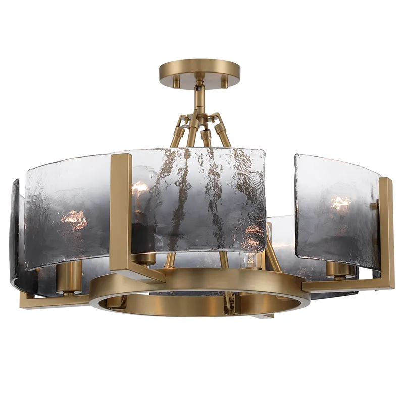 Aenon 4-light Semi-Flush Mount in Brushed Champagne Brass with Smokey Water Glass — Golden Lighting LED Pendant Lights  