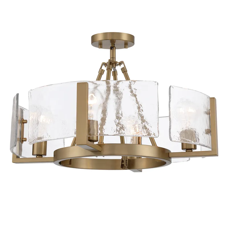 Aenon 4-light Semi-Flush Mount in Brushed Champagne Brass with Hammered Water Glass — Golden Lighting LED Pendant Lights  