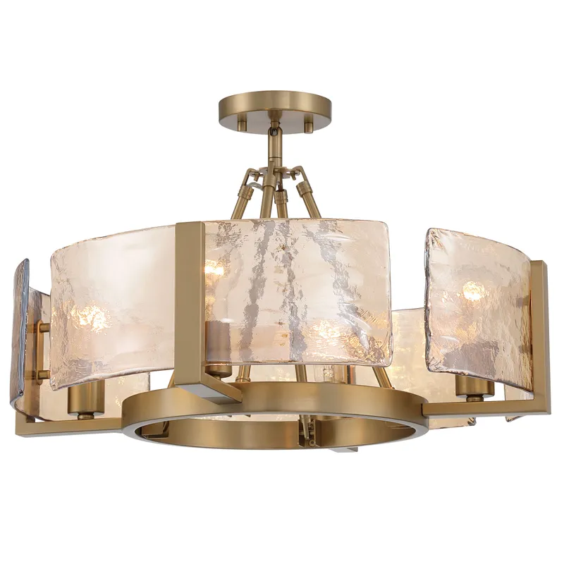 Aenon 4-light Semi-Flush Mount in Brushed Champagne Brass with Amber Water Glass — Golden Lighting LED Pendant Lights  