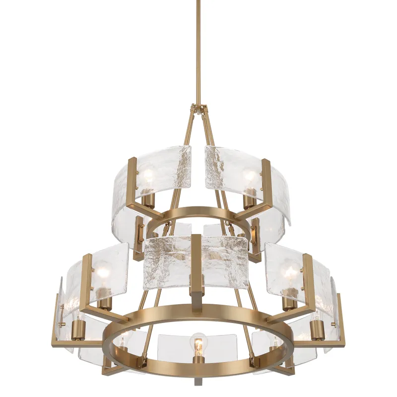 Aenon 12-light 2-tier Chandelier (4+8) in Brushed Champagne Brass with Hammered Water Glass — Golden Lighting LED Pendant Lights  
