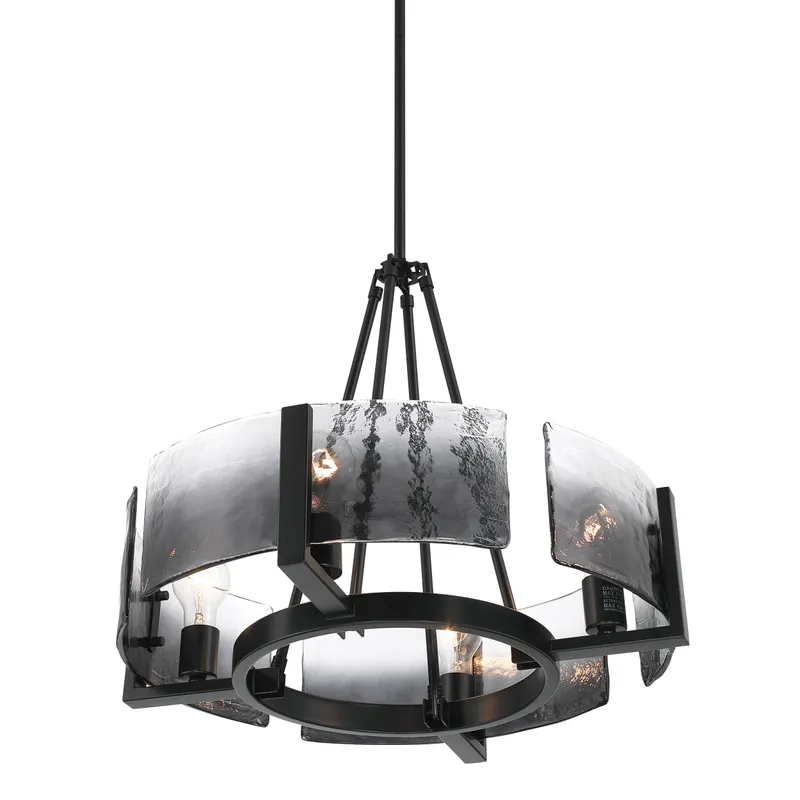Aenon 4-Light Chandelier in Matte Black with Smokey Water Glass — Golden Lighting LED Pendant Lights  
