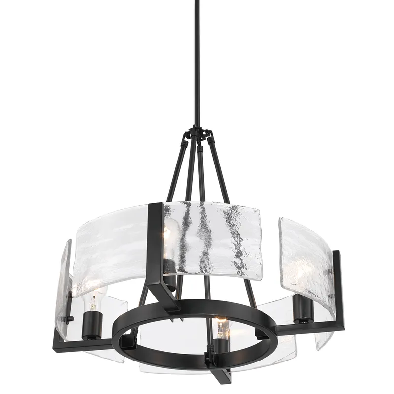 Aenon 4-Light Chandelier in Matte Black with Hammered Water Glass — Golden Lighting LED Pendant Lights  