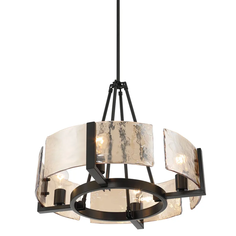 Aenon 4-Light Chandelier in Matte Black with Amber Water Glass — Golden Lighting LED Pendant Lights  