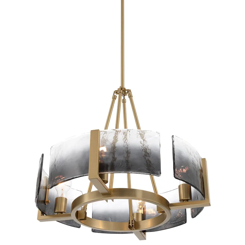 Aenon 4-Light Chandelier in Brushed Champagne Brass with Smokey Water Glass — Golden Lighting LED Pendant Lights  