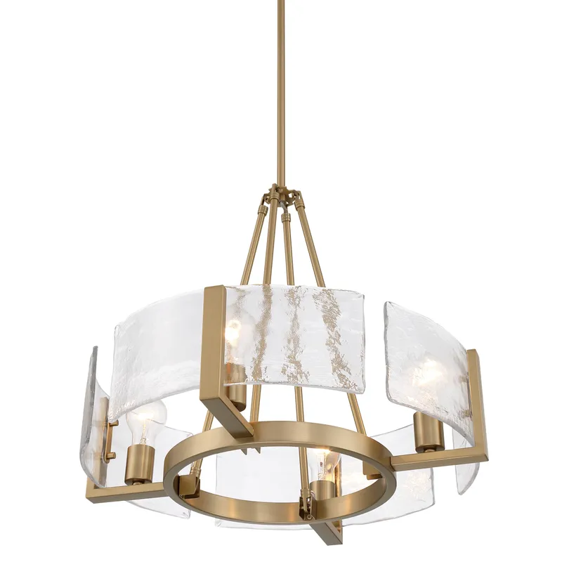 Aenon 4-Light Chandelier in Brushed Champagne Brass with Hammered Water Glass — Golden Lighting LED Pendant Lights  