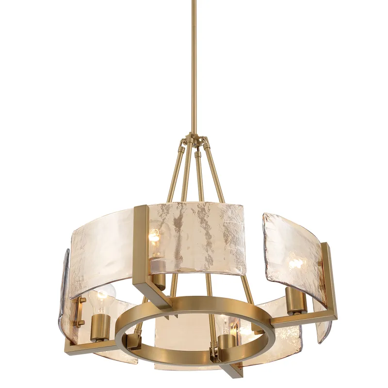 Aenon 4-Light Chandelier in Brushed Champagne Brass with Amber Water Glass — Golden Lighting LED Pendant Lights  