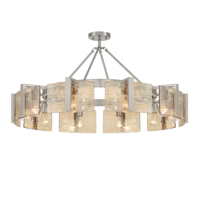 Aenon 10-light Semi-Flush Mount in Pewter with Amber Water Glass — Golden Lighting LED Pendant Lights  