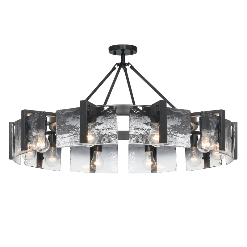 Aenon 10-light Semi-Flush Mount in Matte Black with Smokey Water Glass — Golden Lighting LED Pendant Lights  