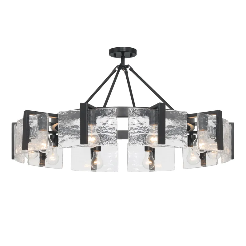 Aenon 10-light Semi-Flush Mount in Matte Black with Hammered Water Glass — Golden Lighting LED Pendant Lights  