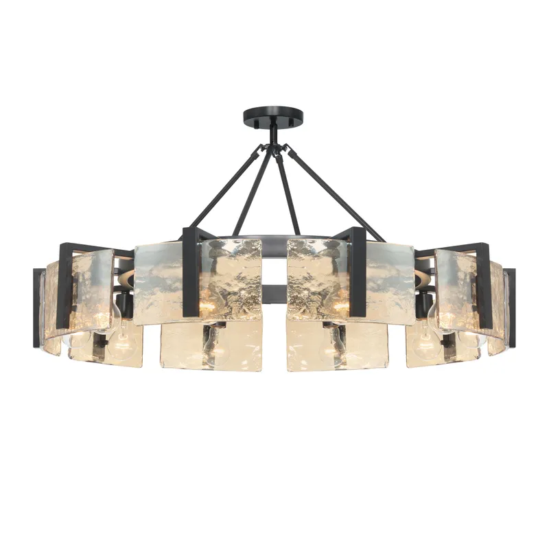 Aenon 10-light Semi-Flush Mount in Matte Black with Amber Water Glass — Golden Lighting LED Pendant Lights  