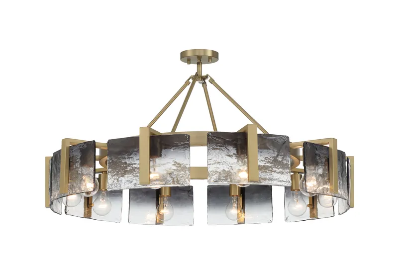 Aenon 10-light Semi-Flush Mount in Brushed Champagne Brass with Smokey Water Glass — Golden Lighting LED Pendant Lights  