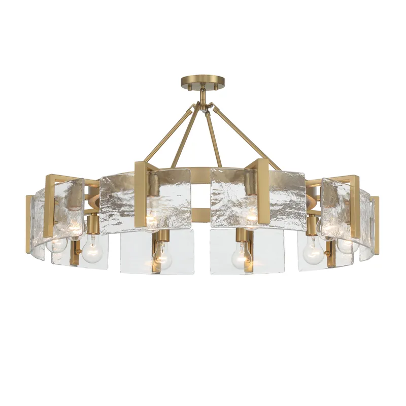 Aenon 10-light Semi-Flush Mount in Brushed Champagne Brass with Hammered Water Glass — Golden Lighting LED Pendant Lights  