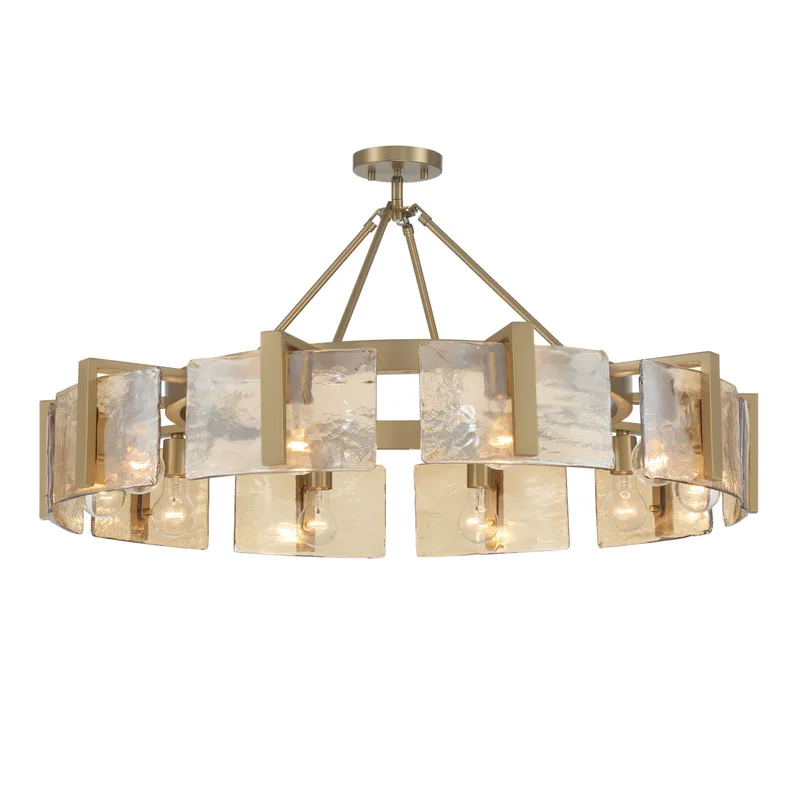 Aenon 10-light Semi-Flush Mount in Brushed Champagne Brass with Amber Water Glass — Golden Lighting LED Pendant Lights  