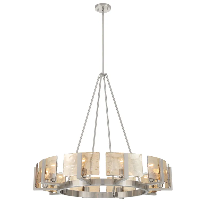Aenon 10-light Chandelier in Pewter with Amber Water Glass — Golden Lighting LED Pendant Lights  