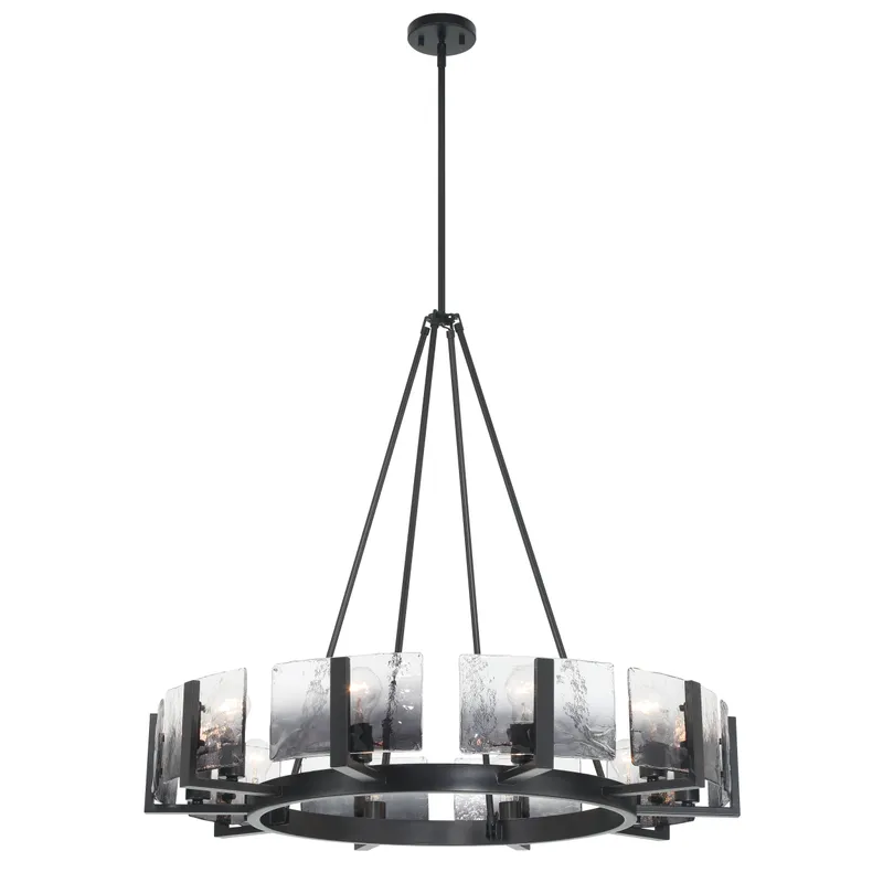 Aenon 10-light Chandelier in Matte Black with Smokey Water Glass — Golden Lighting LED Pendant Lights  