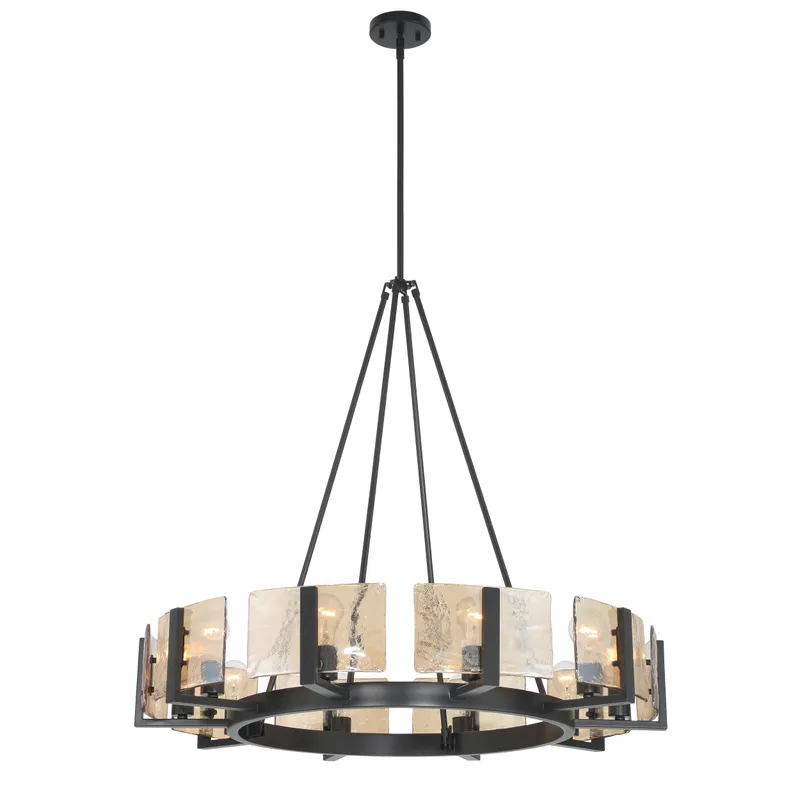 Aenon 10-light Chandelier in Matte Black with Amber Water Glass — Golden Lighting LED Pendant Lights  