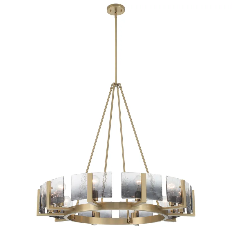 Aenon 10-light Chandelier in Brushed Champagne Brass with Smokey Water Glass — Golden Lighting LED Pendant Lights  