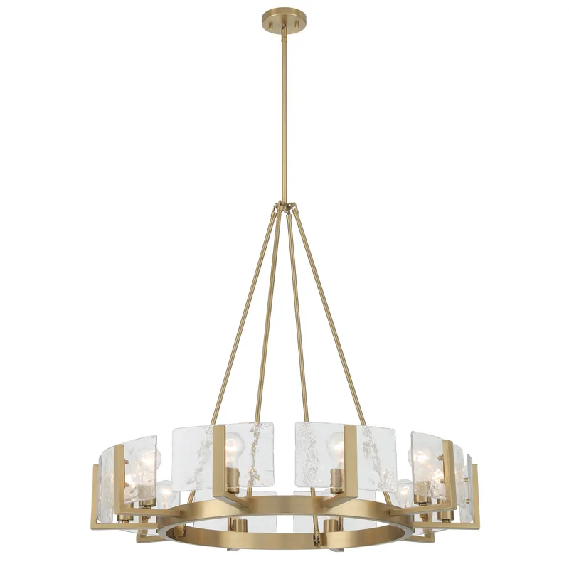 Aenon 10-light Chandelier in Brushed Champagne Brass with Hammered Water Glass — Golden Lighting LED Pendant Lights  