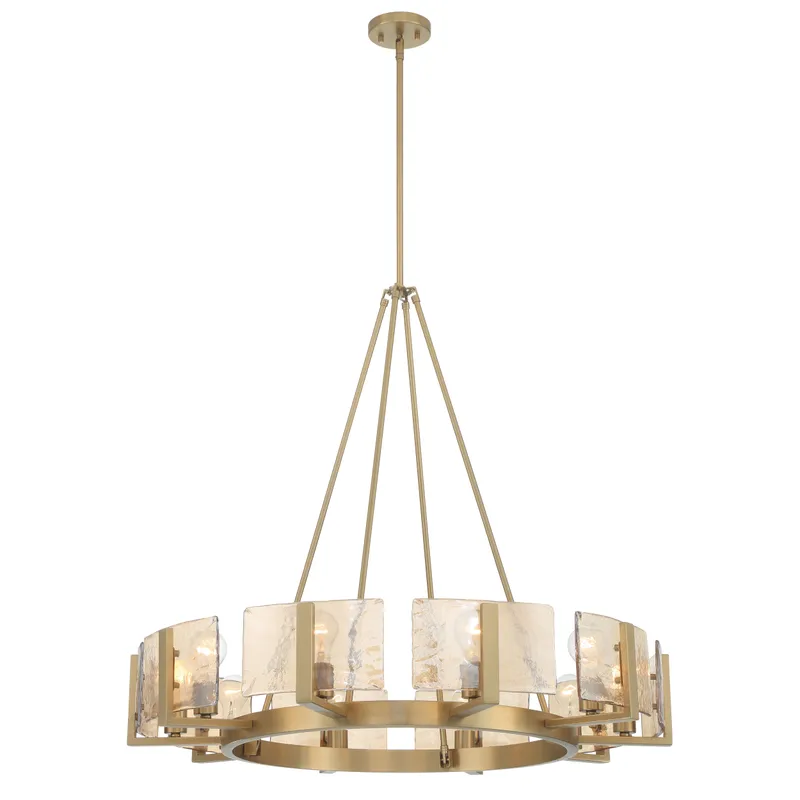 Aenon 10-light Chandelier in Brushed Champagne Brass with Amber Water Glass — Golden Lighting LED Pendant Lights  