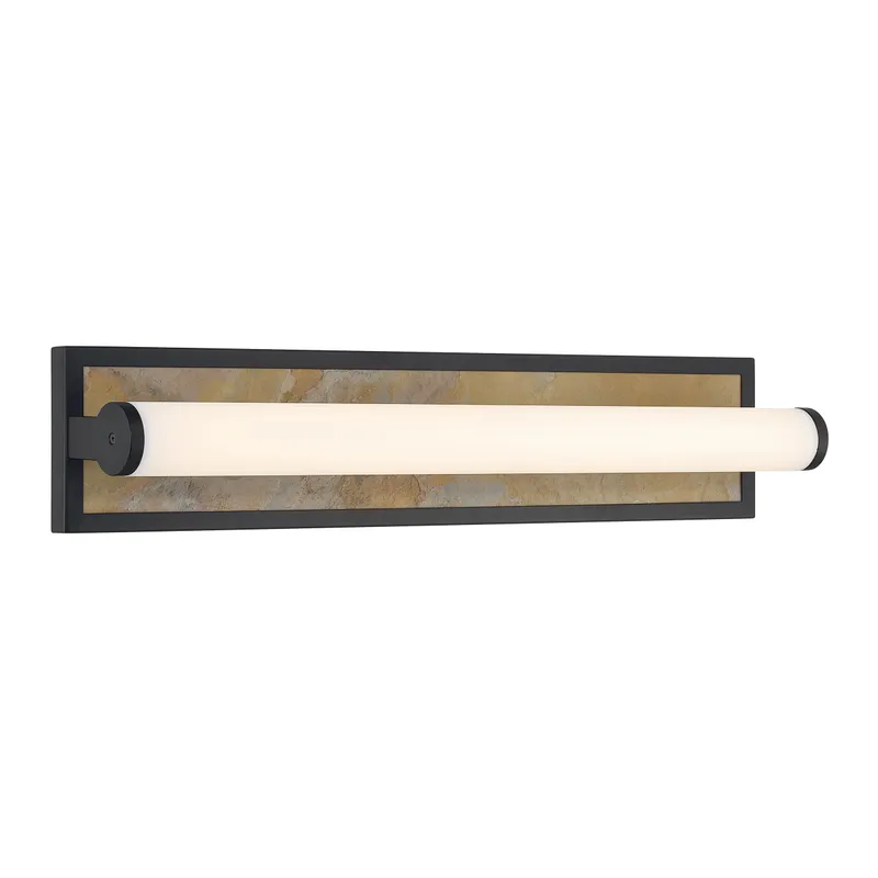 Stratum Integrated LED 24in Vanity in Matte Black with Moon Rock Slate — Golden Lighting LED Wall Lights  3000K