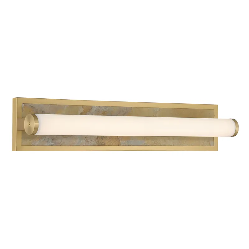 Stratum Integrated LED 24in Vanity in Brushed Champagne Brass with Moon Rock Slate — Golden Lighting LED Wall Lights  3000K