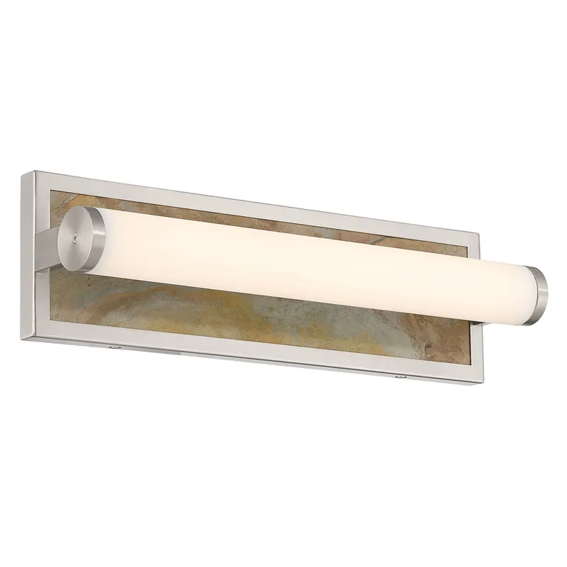 Stratum Integrated LED 18in Vanity in Brushed Nickel with Moon Rock Slate — Golden Lighting LED Wall Lights  3000K